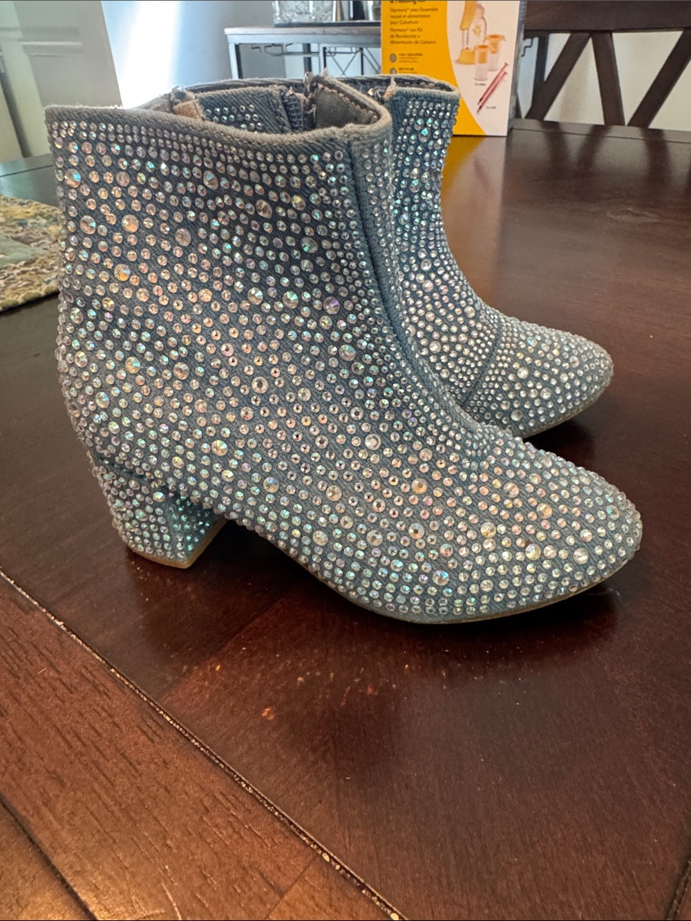 Sparkling Crystal Embellished Ankle Boots - Blue